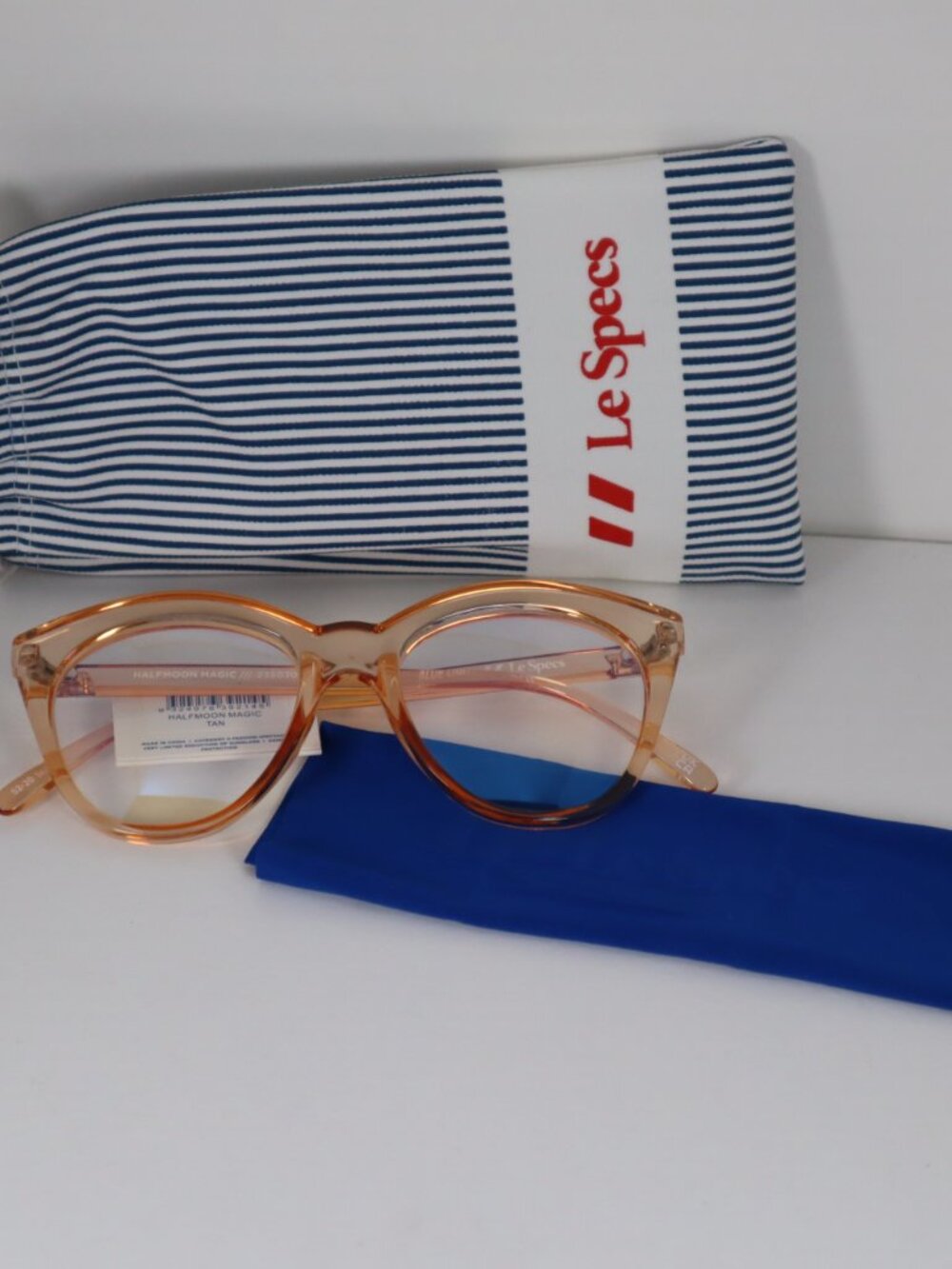 Le Specs Halfmoon Magic Clear Tan Frame Blue Light Glasses 52-20-149mm